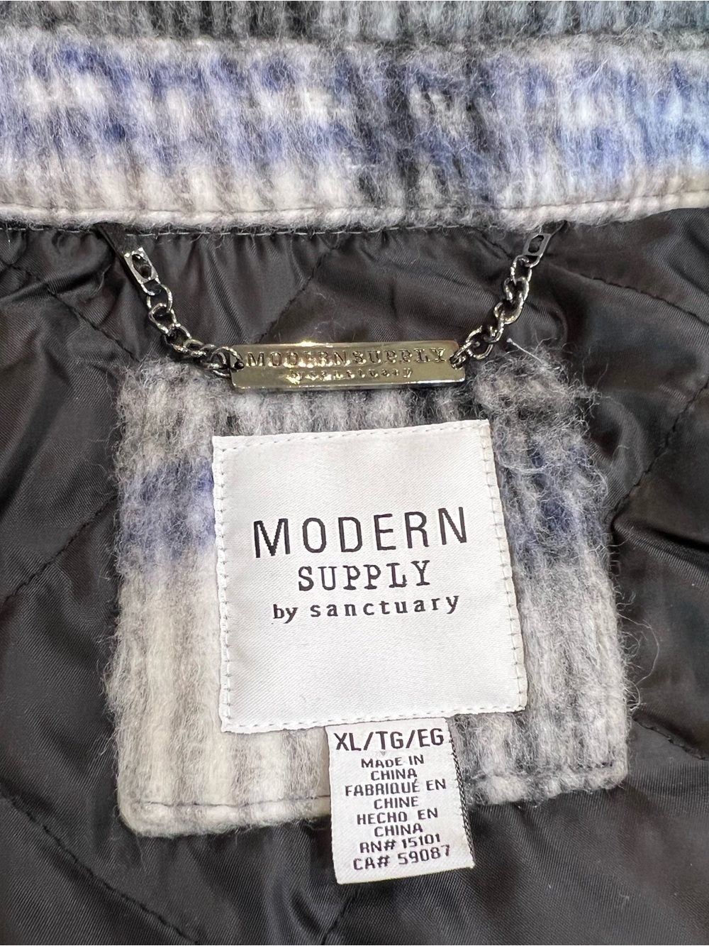 Modern Supply by Sanctuary Blue Gray Plaid Faux Wool Shacket XL - Picture 6 of 9